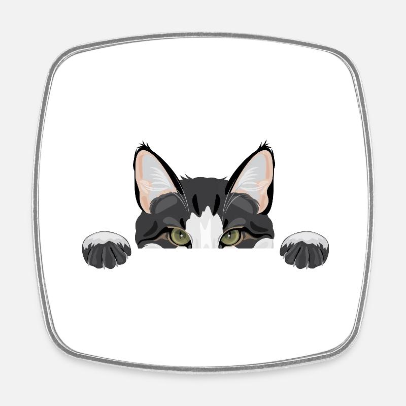 Peeping funny cat - Square fridge magnet - white