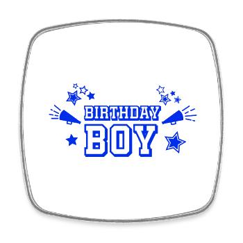 Text "Birthday Boy" mit Sternen und Megaphon - Viereckiger Kühlschrankmagnet - Weiß - Vorne
