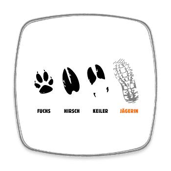 Fox, deer, wedge, huntress, foot seal, trail - Square fridge magnet - white - Front