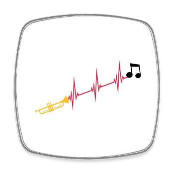 Musical note heartbeat trumpet - Square fridge magnet - white - Front