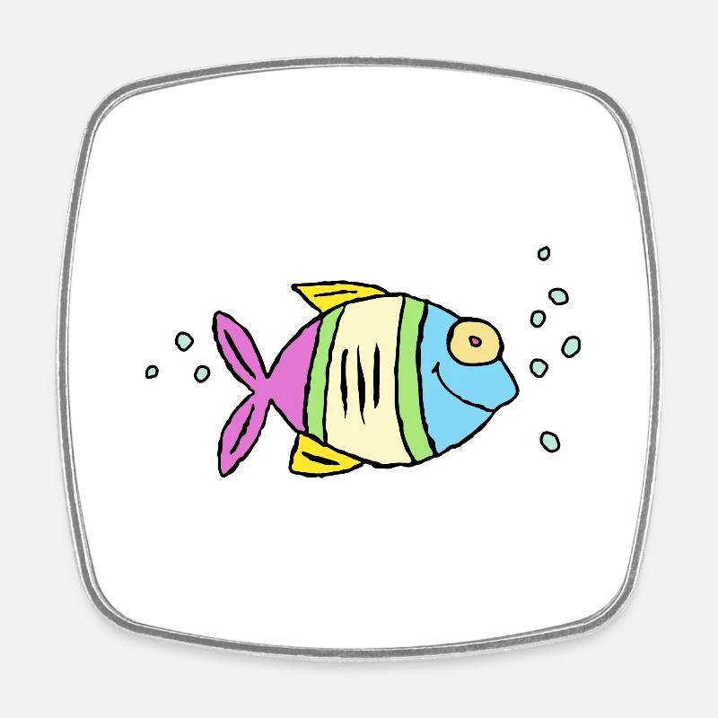 Poisson Cichlide Eau Mer Graffiti Dessin - Magnet carré - blanc