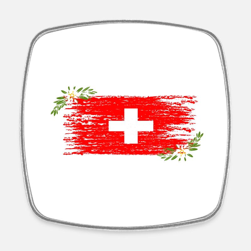 Drapeau suisse - Magnet carré - blanc