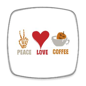 Halloween Peace Love Coffee Pumpkin Heart Skeleton - Square fridge magnet - white - Front