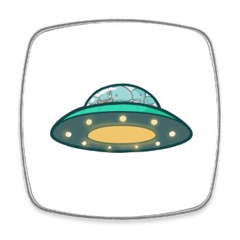 hugadino dinosaur UFO, cute dinosaur - Square fridge magnet - white - Front