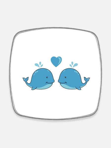 Baleines amoureuses - Magnet carré - blanc