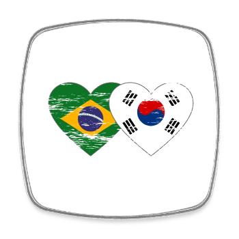 Brazil South Korea flag heart used - Square fridge magnet - white - Front