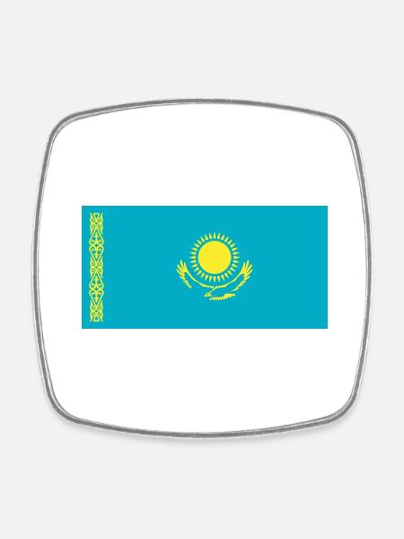 Kazakhstan Flag / Drapeau Kazakhstan - Square fridge magnet - white