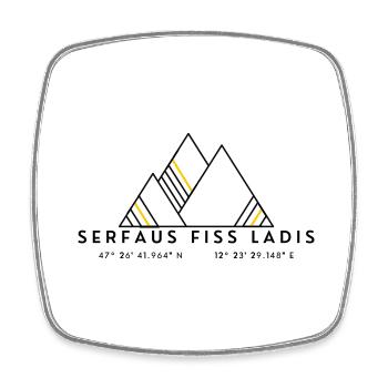 Minimalistisches Serfaus Fiss Ladis-Logo - Viereckiger Kühlschrankmagnet - Weiß - Vorne
