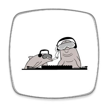 Two Funny Dolphins DJ Team Mixer Party Music - Square fridge magnet - white - Front
