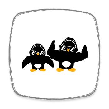 2 Penguins Bodybuilder Sunglasses Headphones Team - Square fridge magnet - white - Front