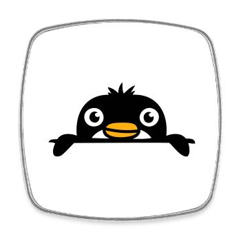 Little penguin peeking sweetly from behind wall child - Square fridge magnet - white - Front
