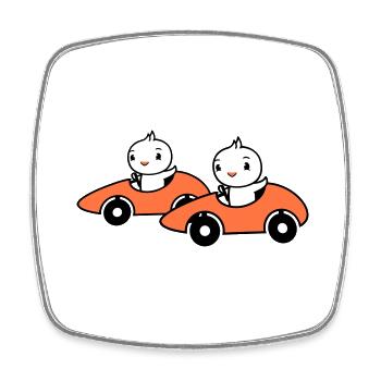 2 Birds Driving Fast Car Racing Car Racing Race - Square fridge magnet - white - Front