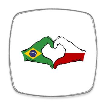 Brésil Pologne Drapeau Mains Coeur Forme - Magnet carré - blanc - Devant