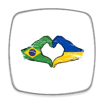 Brazil Ukraine Flag Hands Heart Shape Used - Square fridge magnet - white - Front