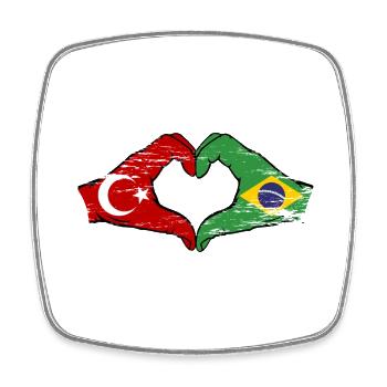 Turkey Brazil Flag Hands Heart Shape Used - Square fridge magnet - white - Front