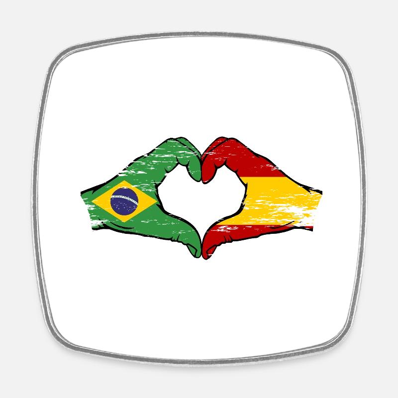 Brésil Espagne Mains Forme Coeur Utilisé - Magnet carré - blanc
