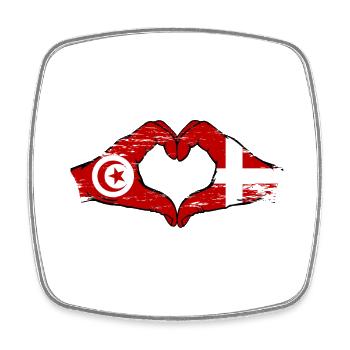Tunisie Danemark drapeau mains forme de coeur utilisé - Magnet carré - blanc - Devant