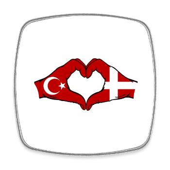 Turquie Danemark drapeau mains forme coeur - Magnet carré - blanc - Devant