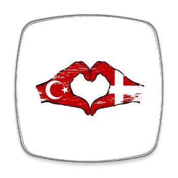 Tükei Danemark drapeau mains forme de coeur utilisé - Magnet carré - blanc - Devant