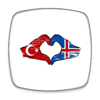 Turkey Iceland Flag Hands Heart Shape Used - Square fridge magnet - white - Front