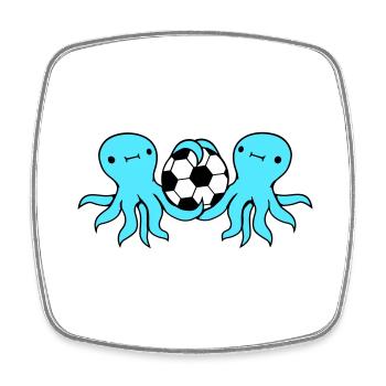 2 amis de l’équipe Octopus jouant au football, au ballon et au ballon - Magnet carré - blanc - Devant