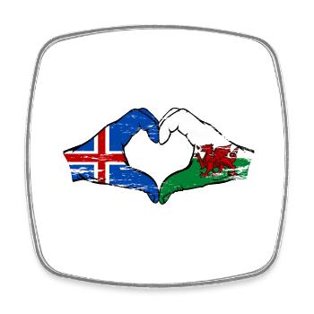 Iceland Wales flag hands heart shape used - Square fridge magnet - white - Front