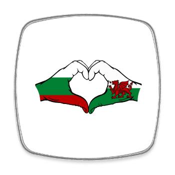 Bulgaria Wales Flag Hands Heart Shape - Square fridge magnet - white - Front