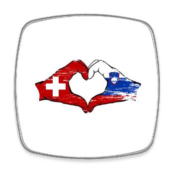 Suisse Slovénie drapeau mains forme de coeur utilisé - Magnet carré - blanc - Devant