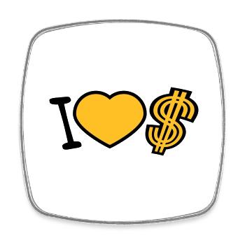 coeur dollar j'aime amour symbole signe argent riche - Magnet carré - blanc - Devant