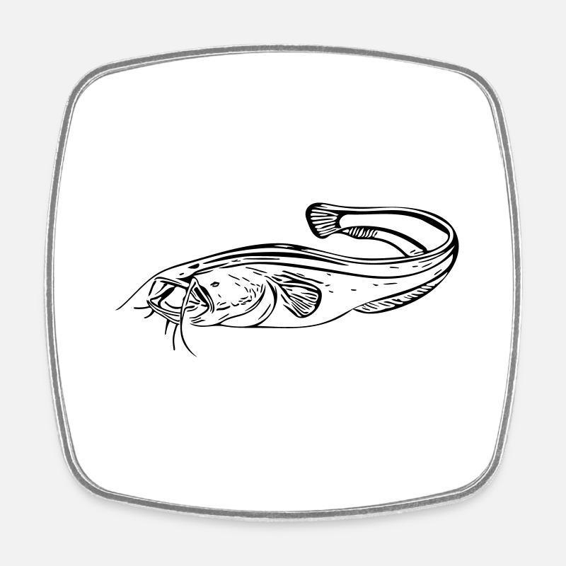 Poisson-chat - pêcheur - Magnet carré - blanc