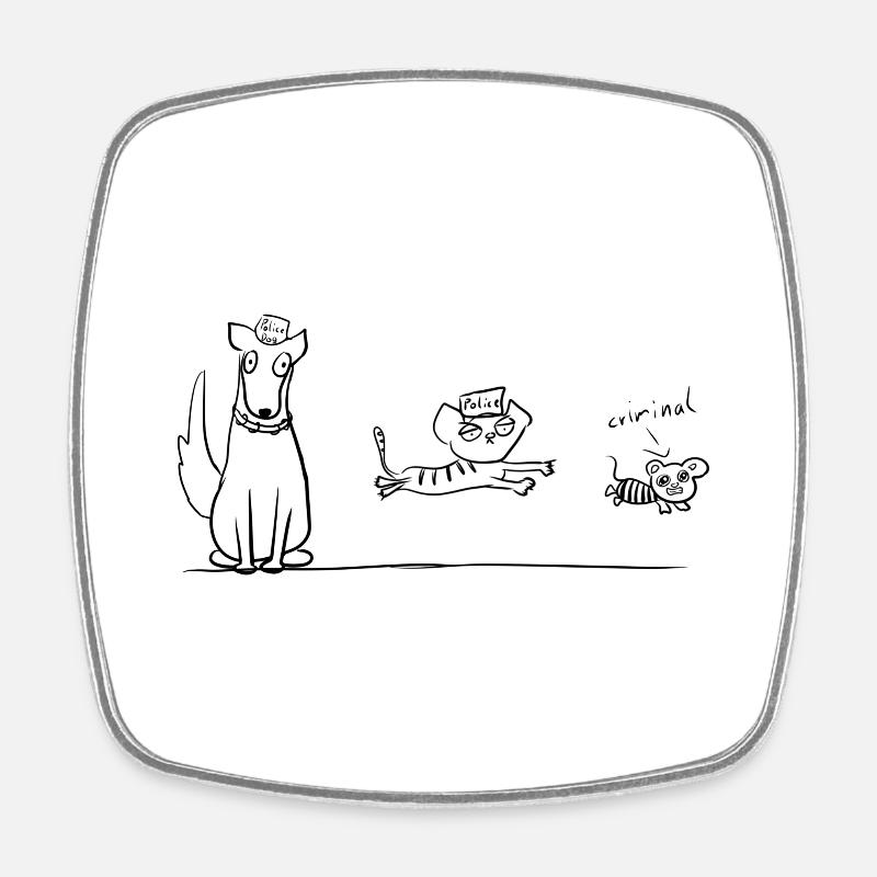 chat chien - Magnet carré - blanc