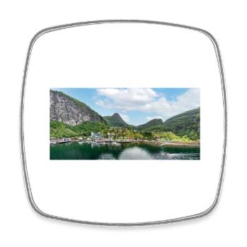Geiranger panorama view from harbor - Square fridge magnet - white - Front