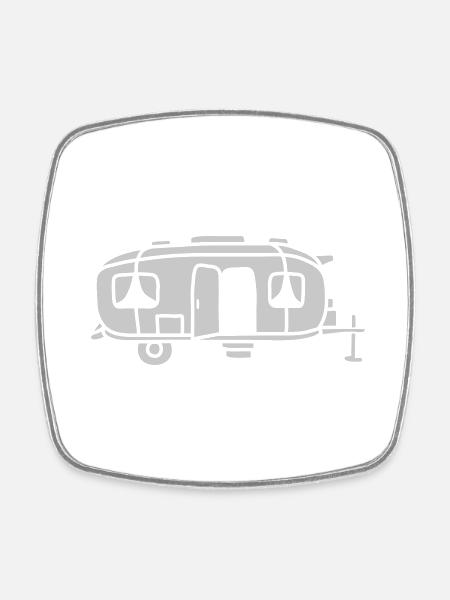 Wohnwagen Comic Design Camping - Viereckiger Kühlschrankmagnet - Weiß