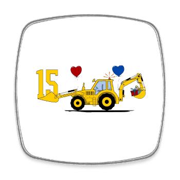 15. Geburtstag Bagger Traktor - Viereckiger Kühlschrankmagnet - Weiß - Vorne