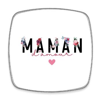 Maman d’amour fleurs- idée cadeau maman - Magnet carré - blanc - Devant