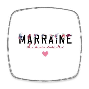 Marraine d’amour fleurs- idée cadeau marraine - Magnet carré - blanc - Devant
