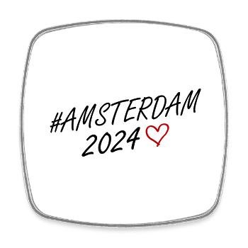 Amsterdam 2024 Herz Reise - Viereckiger Kühlschrankmagnet - Weiß - Vorne
