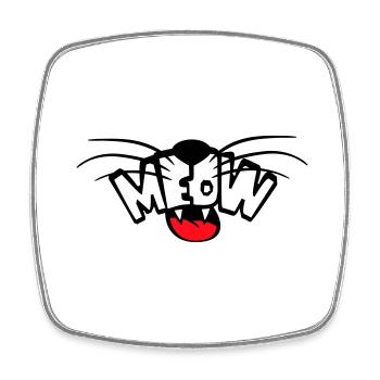 Meow Cat Bande dessinée Texte Meow Citation de dessin animé drôle - Magnet carré - blanc - Devant
