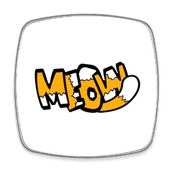 Meow Cat Bande dessinée Texte Meow Citation de dessin animé drôle - Magnet carré - blanc - Devant