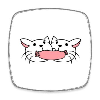 2 Katzen Essen Würstchen Wurst Mund Fressen Paar - Viereckiger Kühlschrankmagnet - Weiß - Vorne