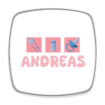 Sucette Andreas - Magnet carré - blanc - Devant
