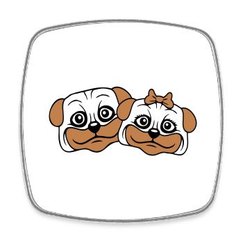 2 chiens Carlin Homme Femme Couple Deux Amoureux Amour - Magnet carré - blanc - Devant