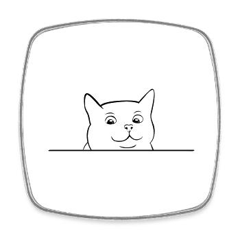 Cat head looking over edge - Square fridge magnet - white - Front