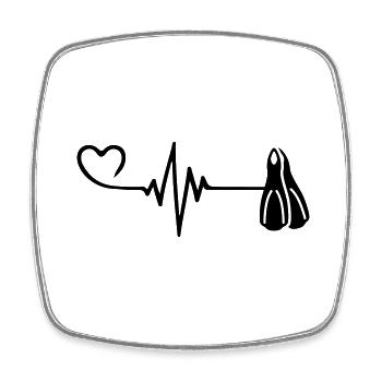 Diving fins pulse heart - Square fridge magnet - white - Front