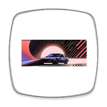 Synthwave voiture de sport depuis le futur de la fiction - Magnet carré - blanc - Devant