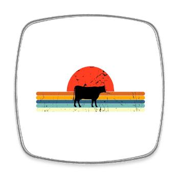 Design rétro de coucher de soleil vintage vache - Magnet carré - blanc - Devant