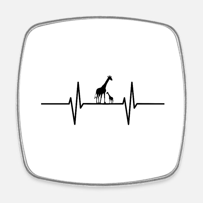 Heartbeat with giraffes - Square fridge magnet - white