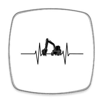 Heartbeat with excavator - Square fridge magnet - white - Front