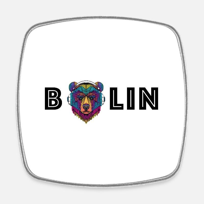 Berlin Bear with Headphones - Square fridge magnet - white