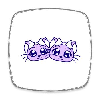 2 Cute Girls Cats Pretty Bow Girlfriends - Square fridge magnet - white - Front